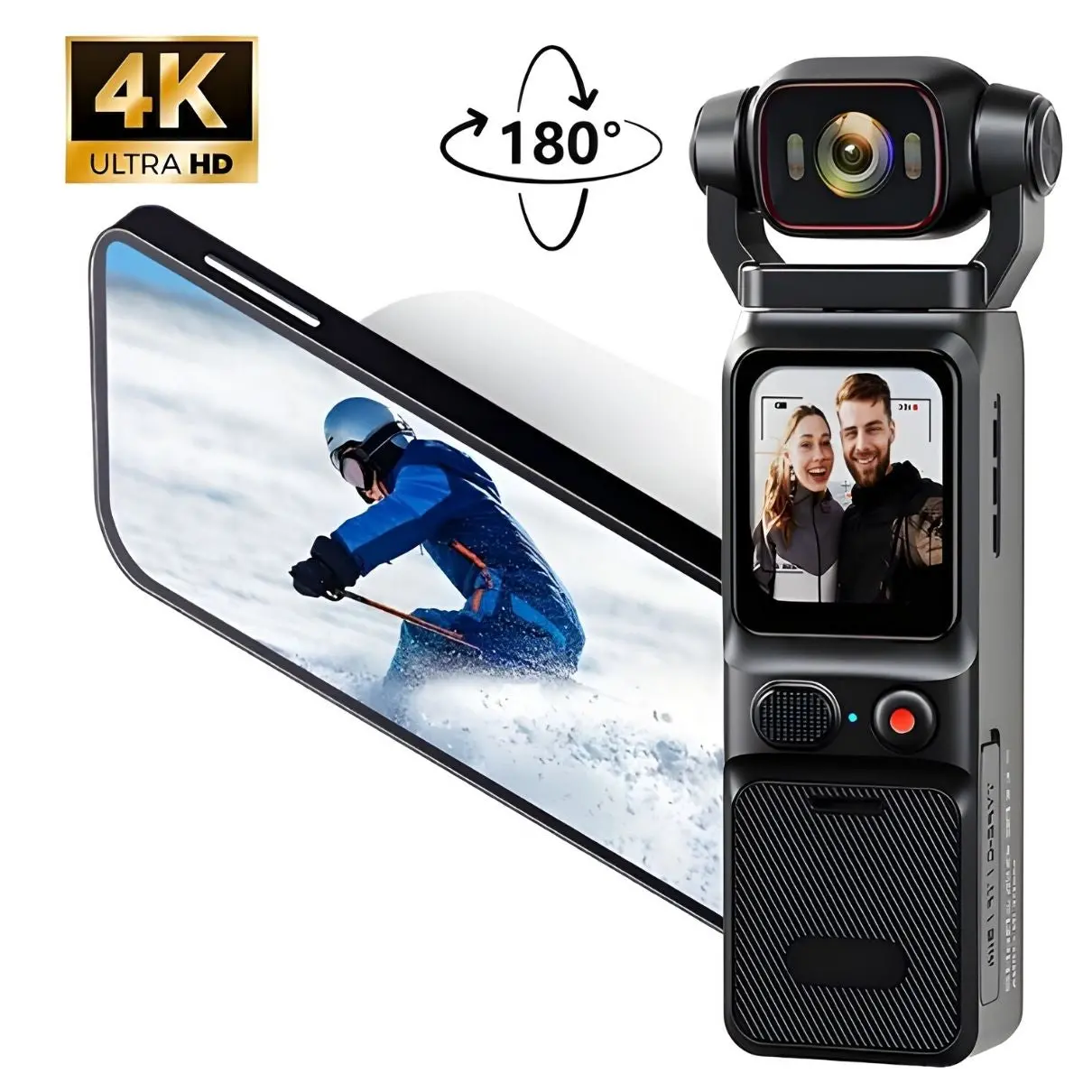 Cámara Antivibración De Bolsillo 4K L18 30Fps De 6 Ejes Ip65. Videocámara Con Estabilización Giroscópica Batería 3000Mah Pantalla 1.69” 1