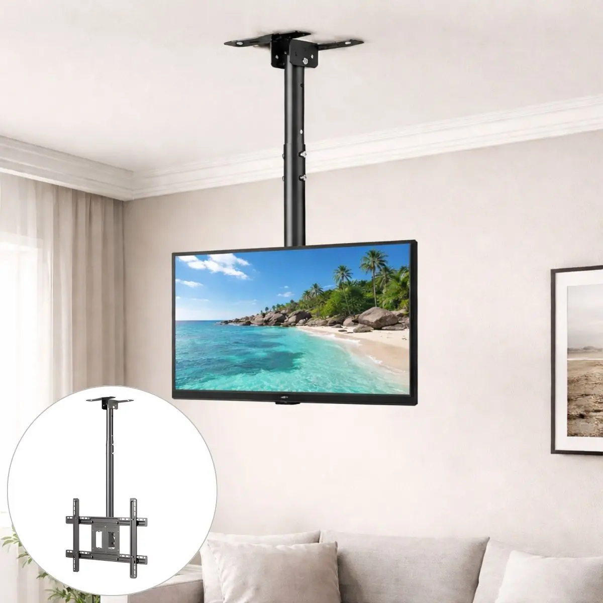 Soporte De Tv De Techo En Acero Ajustable (600-1560Mm) Para Pantallas De 32 A 72 Pulgadas. 1