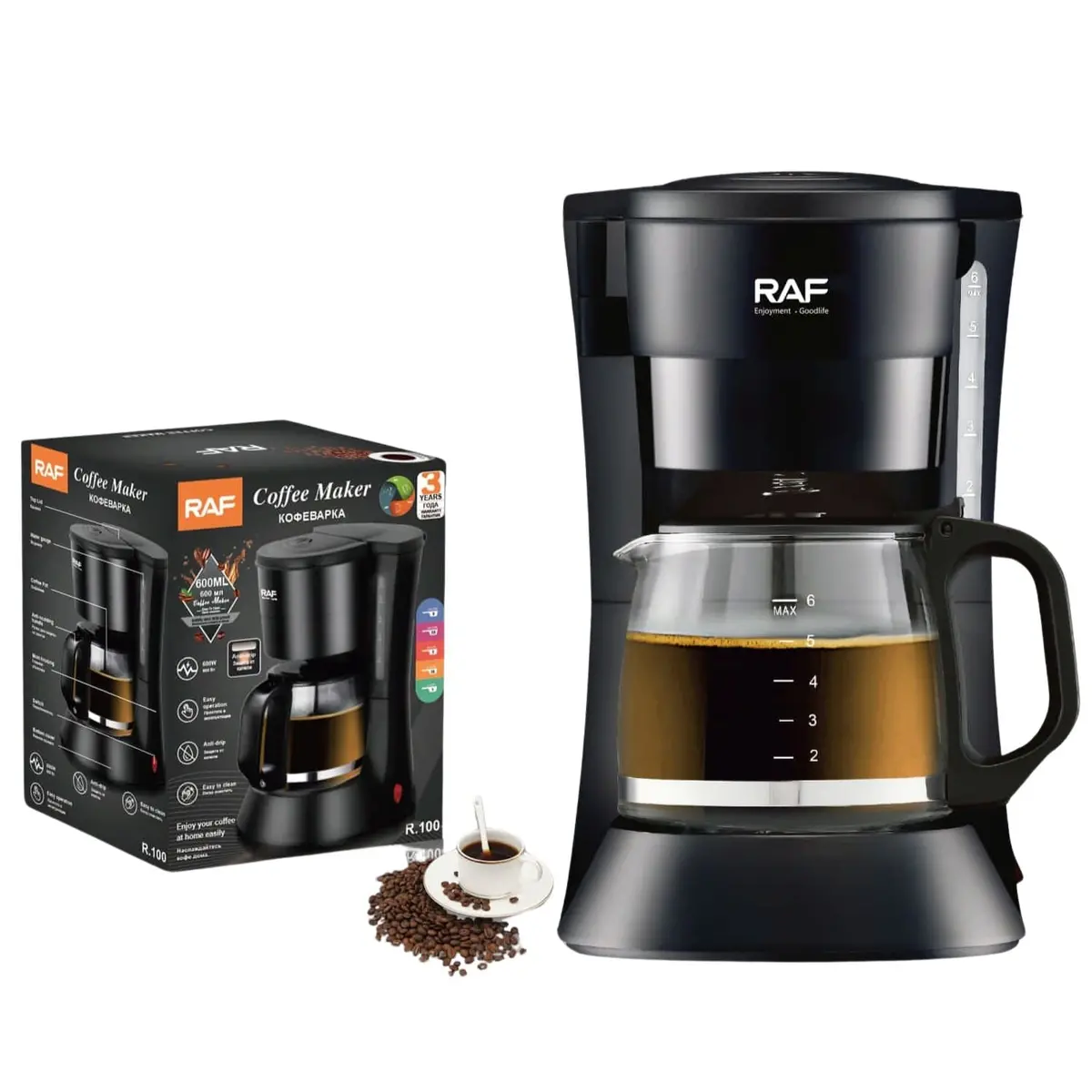 Cafetera Eléctrica 600W 0.6L Con Sistema Antigoteo Jarra De Vidrio. Sirve 6 Tazas De Café. 110V /60Hz. 2
