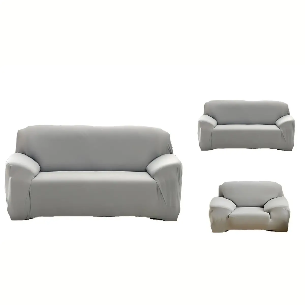 Funda De Sofá Elástica 1+2+3 Gris Set Completo Para Muebles En Poliéster Lavable. Forro Protector De Sofá 2
