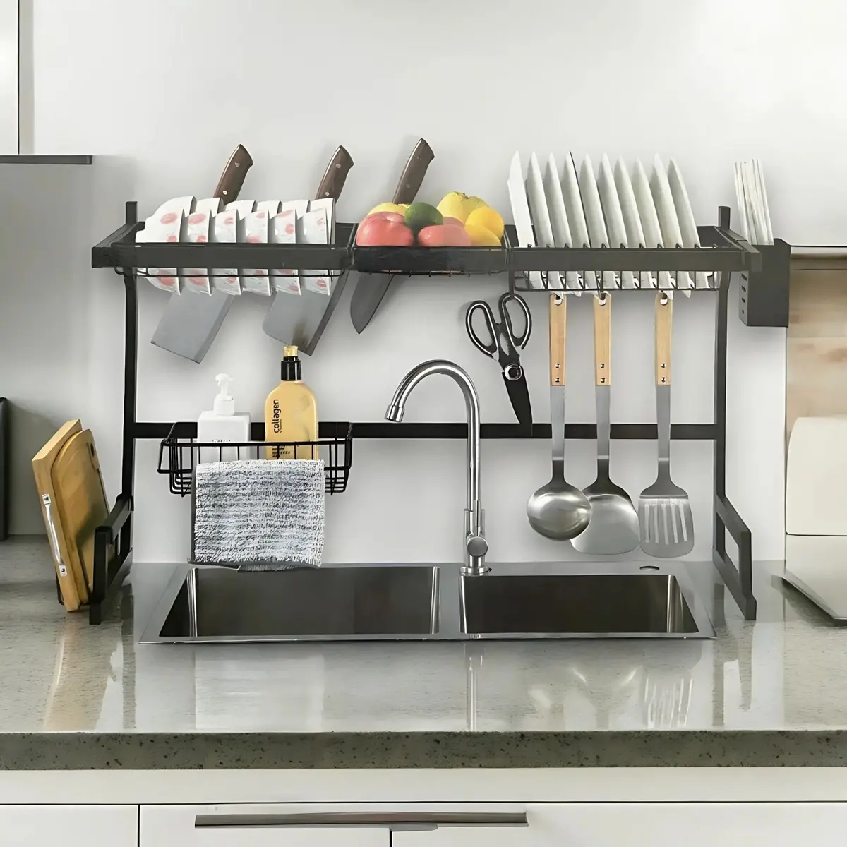 Escurridor Organizador De Platos Para Fregador. 85X28x52cm Color Negro. Estante Para Secar Platos Escurridor 1