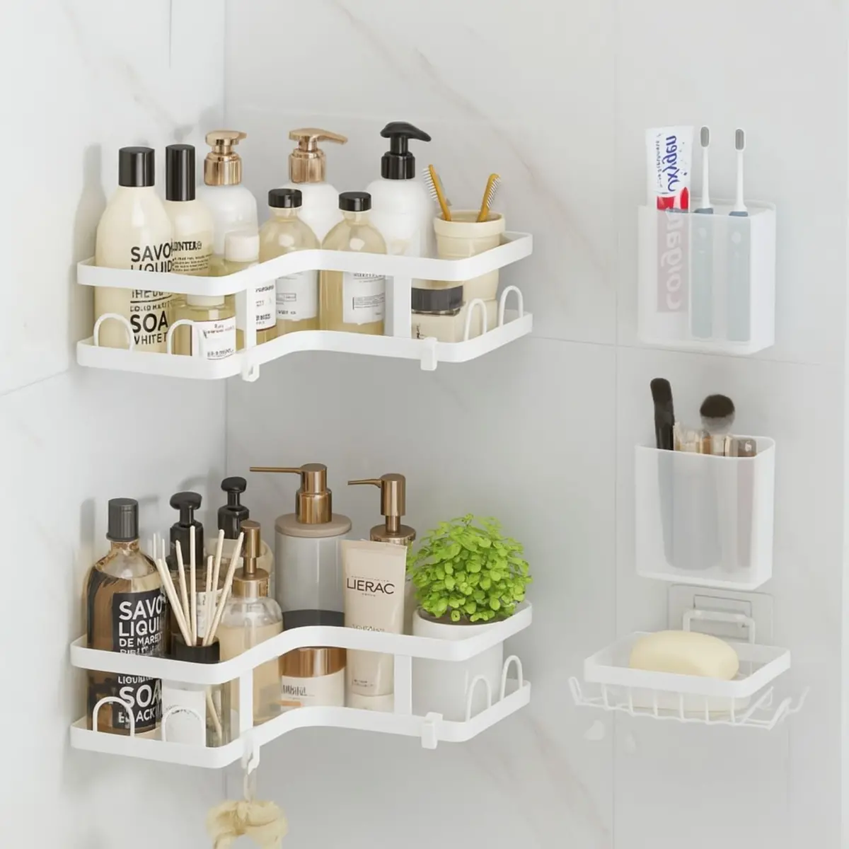 Repisa Esquinera De Ducha De Esquina 26X25.5X8cm Blanco De Hierro Para Baño Compacto Y Organizado. Organizador Esquinero Para Baño 1