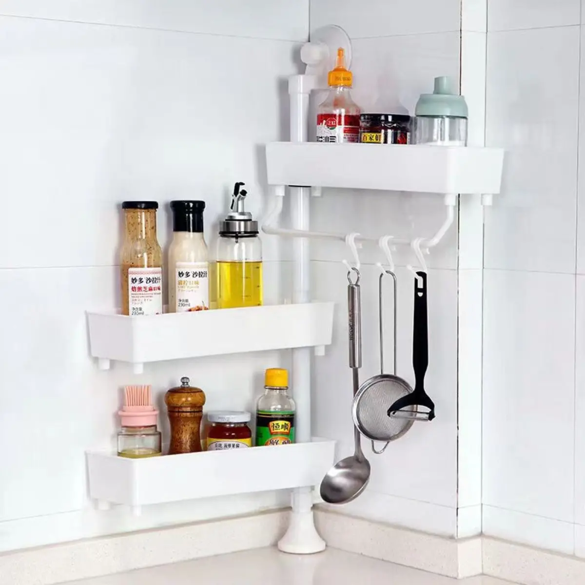 Estante Repisa De Almacenamiento 32.5X10 Cm Color Blanco De Plástico Para Uso En Cocina, Baño O Tocador. Organizador Rack Multifuncional. 1