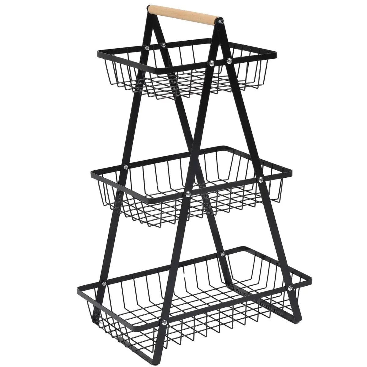 Organizador De Frutas Y Vegetales 3 Niveles 49X33 Cm Color Negro En Hierro Con Diseño Apilable. Cesta Frutera. Cocina 2