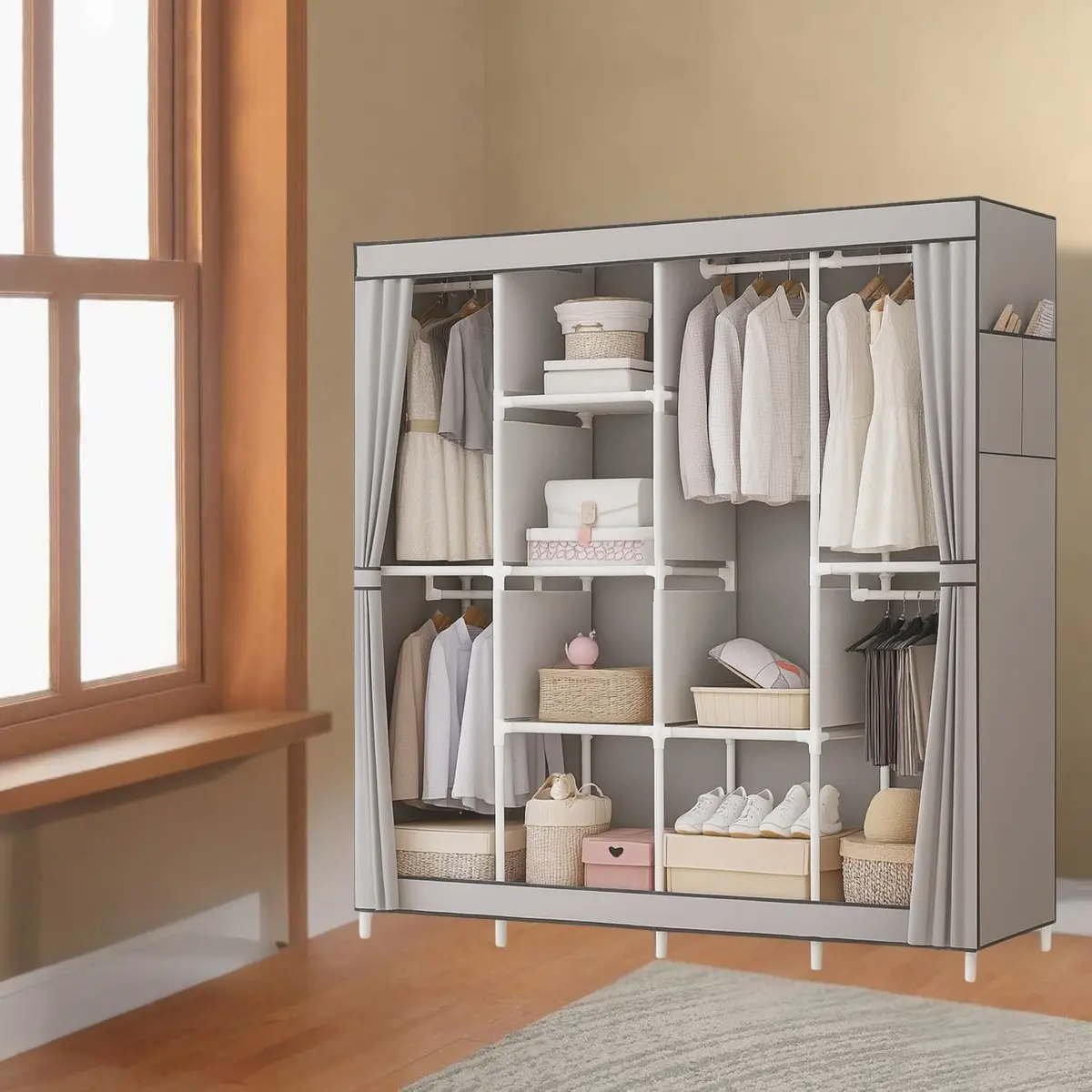 Closet Armario Multifuncional 170X45x170cm Tela No Tejida Diseño Cerrado Y  Resistente Con Tubos De Acero. 1