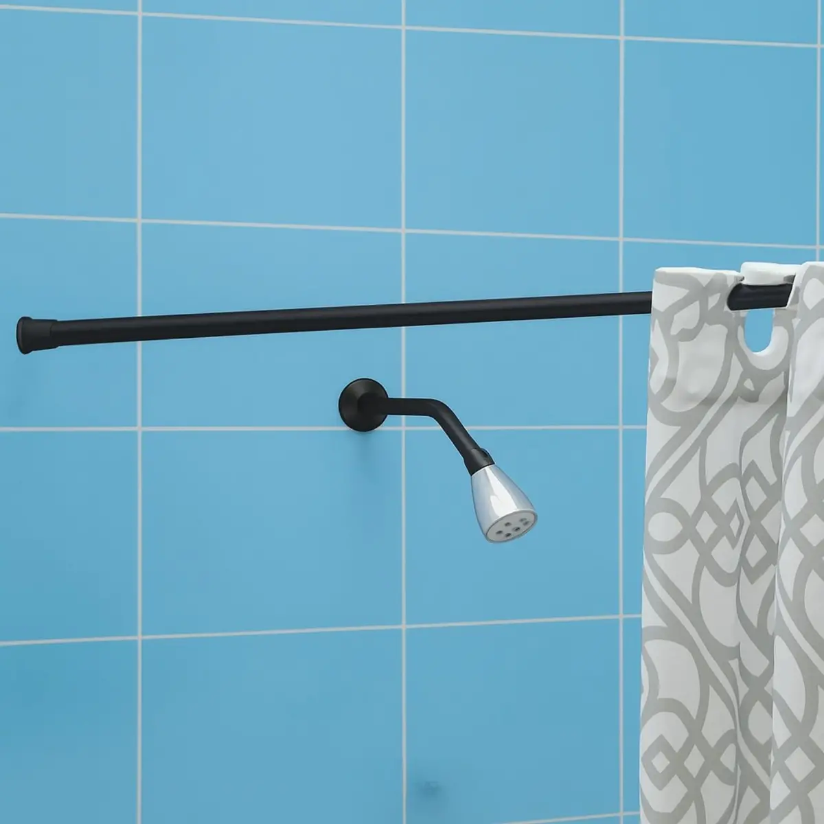Barra De Cortina De Baño Extensible Para Ducha En Hierro, Color Negro, Longitud 110-200Cm.  Tubo Para Cortina De Ducha. 1