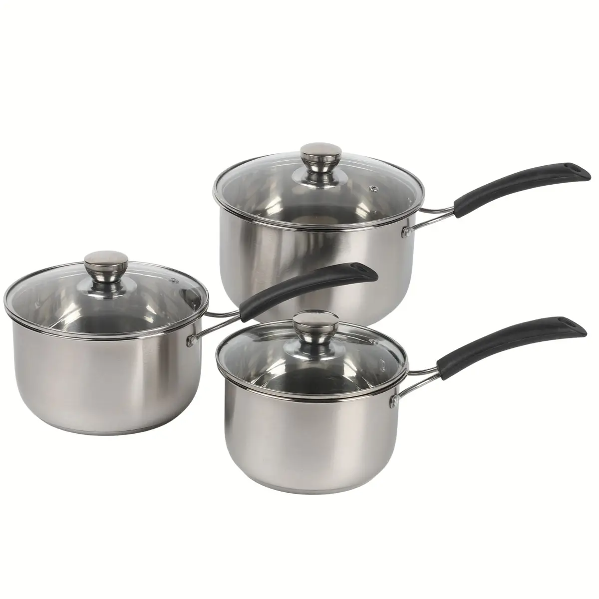 Ollas De Acero Inoxidable Antiadherente Para Cocinar Y Calentar. Tamaños16-18-20 Cm Para Inducción Y Estufa De Gas.100% Libre De Teflón. Set De 3 Ollas. Cacerolas. 1