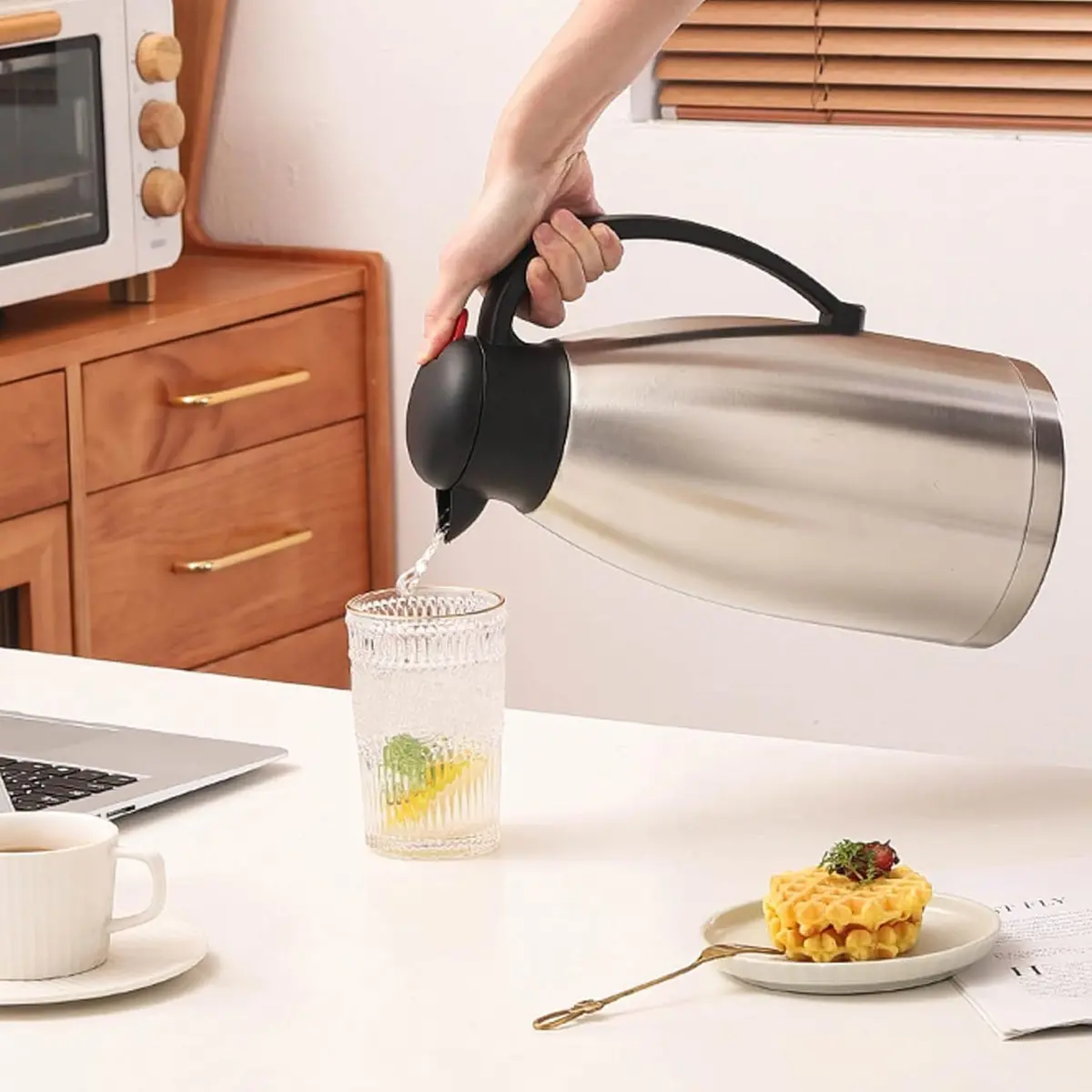 Termo Hervidor Térmico 2L Acero Inoxidable Antiderrames Para Hogar U Oficina 24H Calor/Frío. Tetera 1
