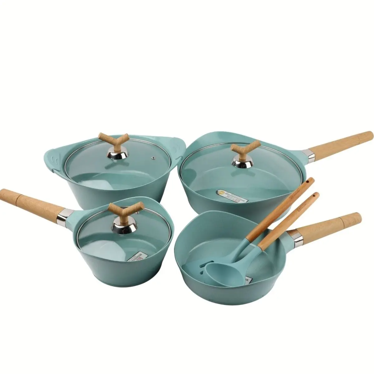 Ollas De Cerámica En Acabado Jade De Aluminio Fundido Con Revestimiento Antiadherente Cerámico Eco-Friendly. Ideal Para Cocinas De Inducción. Batería De Cocina. 1