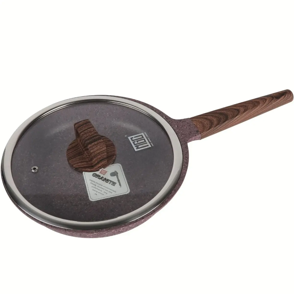 Sartén Antiadherente Ceramico 24Cm Con Tapa Color Marrón Rojizo. Mango Imitación Madera, Eco Friendly 100% Libre De Teflon 1