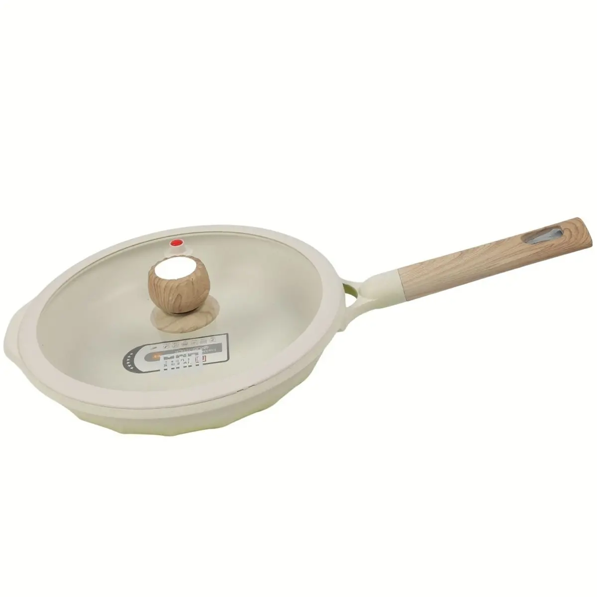 Sartén Antiadherente Ceramico Con Tapa De Vidrio 28Cm Color Blanco Con  Mango De Madera, 100% Libre De Teflon 1