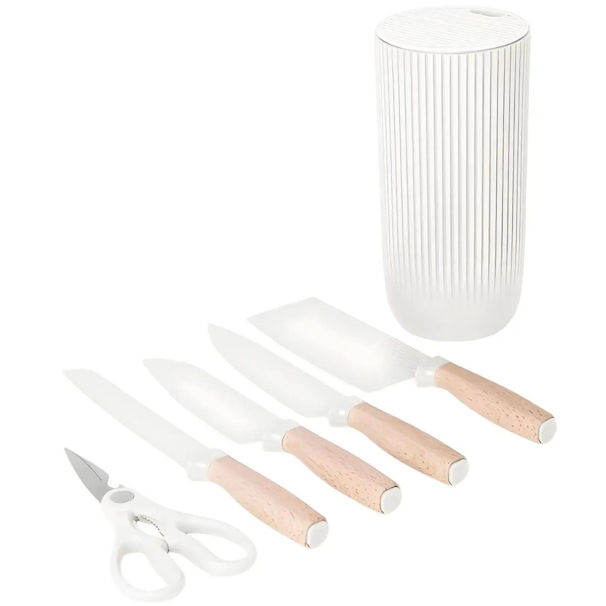 Cuchillos De Cocina  Color Blanco Set De 6 Piezas Con Soporte. Diseño Texturizado Antiadherente. 1