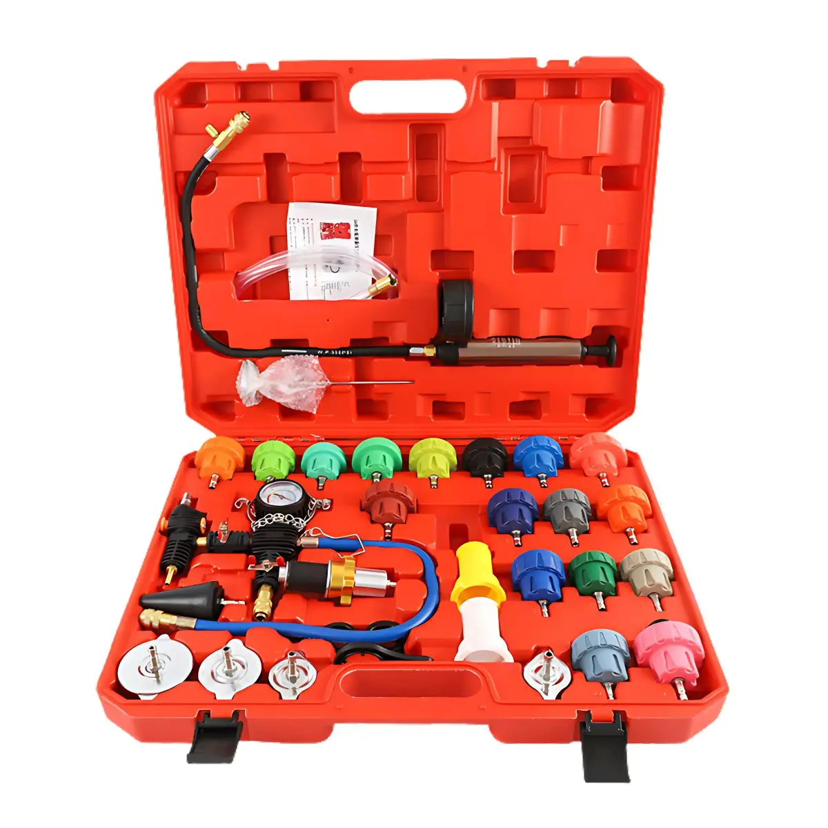 Probador De Presión Para Radiador. Kit Set De 34 Piezas. Con Adaptadores Universales Y Manómetro. Prueba De Fugas En Radiador. 1
