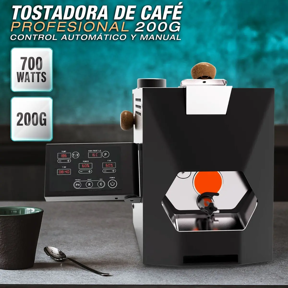 Tostadora De Café Profesional 200G Con Control Digital. Máquina Tostadora De Café En Grano 700W. 1