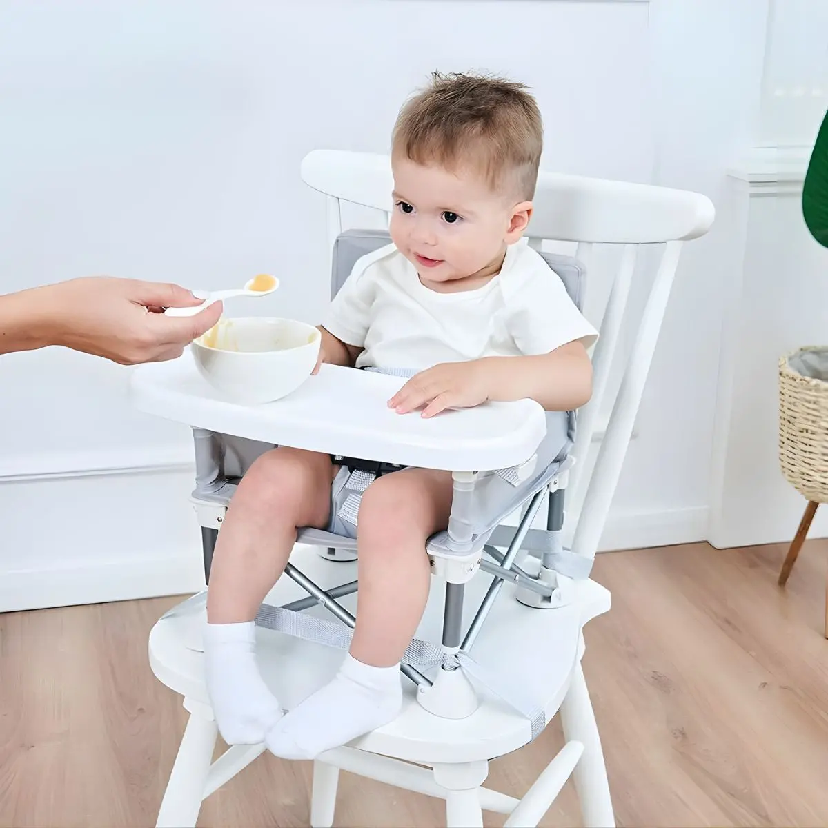 Silla Portátil Para Bebé Con Bandeja Desmontable. Booster Plegable Con Arnés De Seguridad Y Correas Para Silla De Alimentación. 1