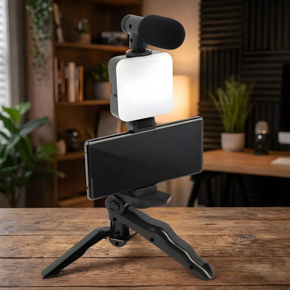 Trípode Con Luz Led Y Micrófono. Kit De Video Profesional Con Bluetooth. Soporte Automático Para Streaming Y Vlogs. 1