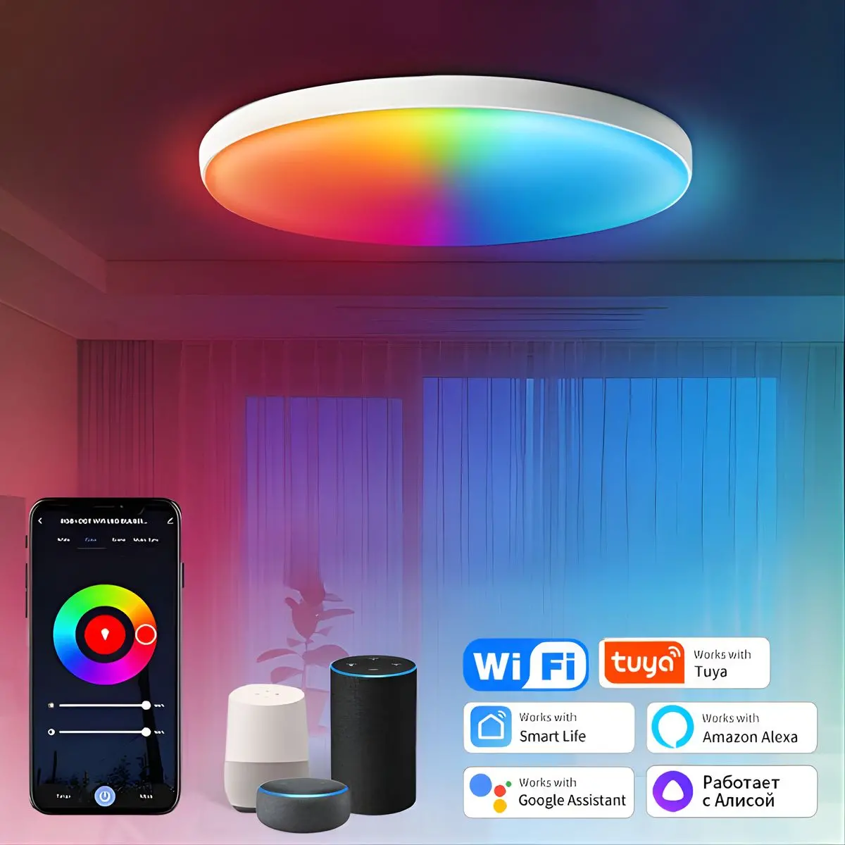 Lampara Led De Techo Inteligente 24W Rgb + Blanco Cálido Y Frío. 30Cm Luz Regulable Con Wifi. Iluminación Multicolor. Carcasa Blanca. 1