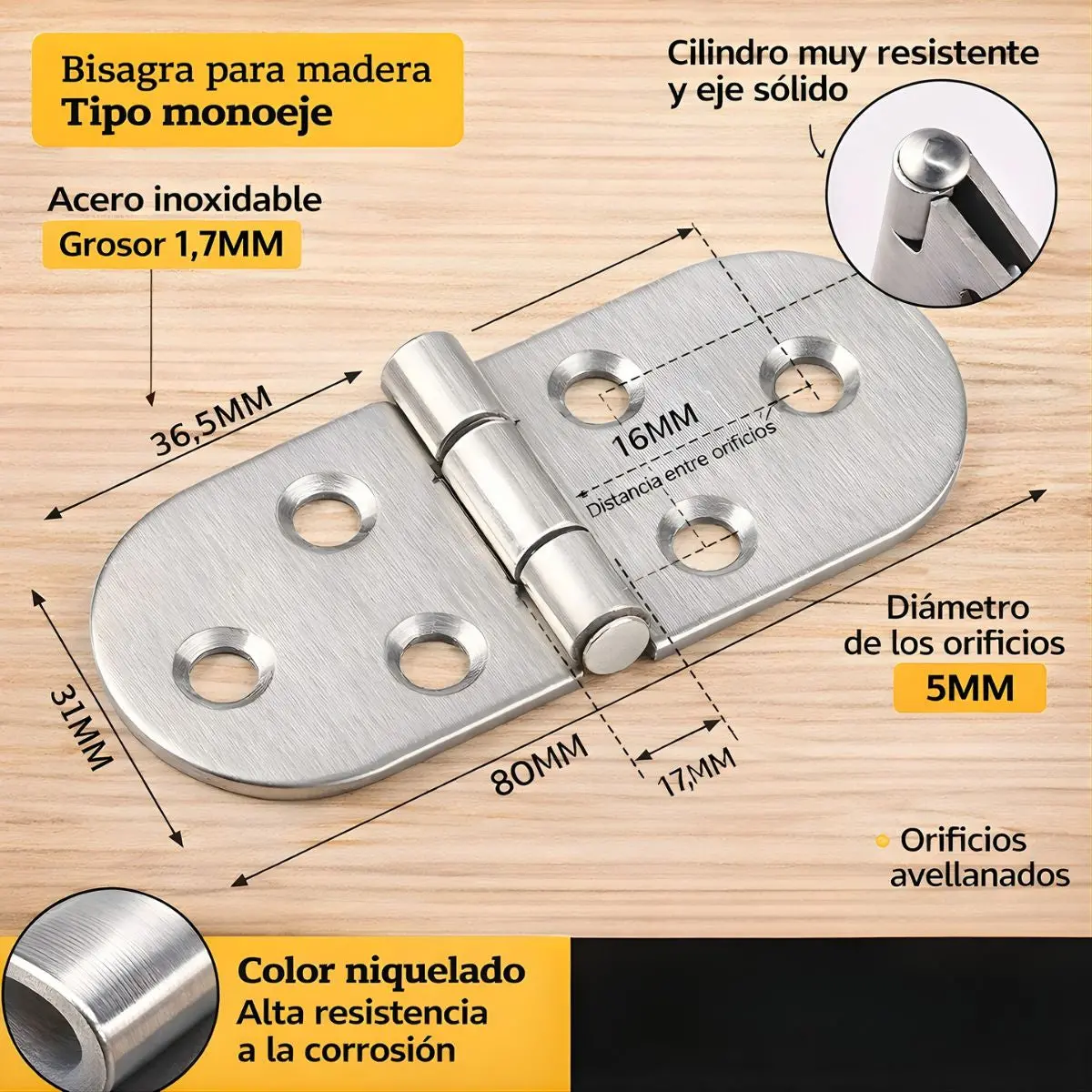 Bisagra Solapada De Acero Inoxidable. Bisagra Sobrepuesta Tipo Monoeje Puertas Y Muebles. 1