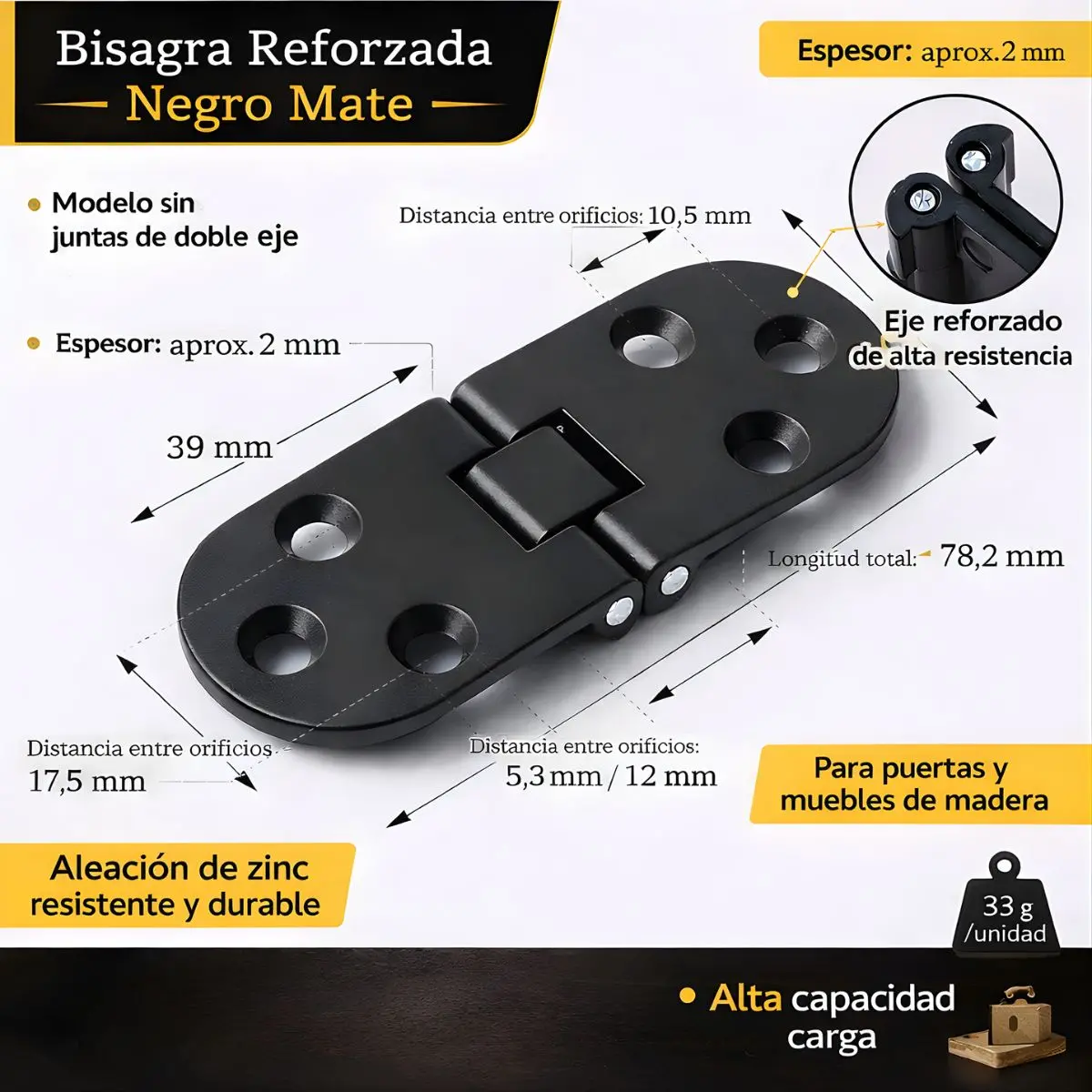 Bisagra Solapada Reforzada De Aleación De Zinc. Bisagra Sobrepuesta Para Puertas Y Muebles. Color Negro. 1