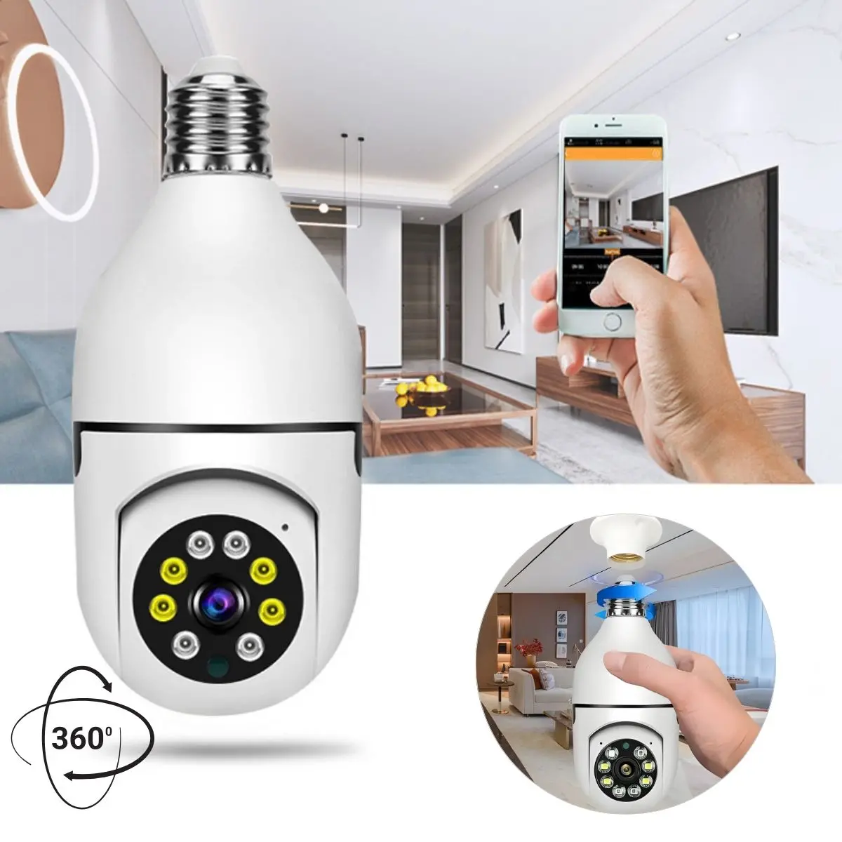Cámara De Seguridad Wifi 360° 3Mp Tipo Foco Socket E27 Con Seguimiento Inteligente Y Visión Nocturna A Color. Camara De Videovigilancia Con Ap Integrado. 1