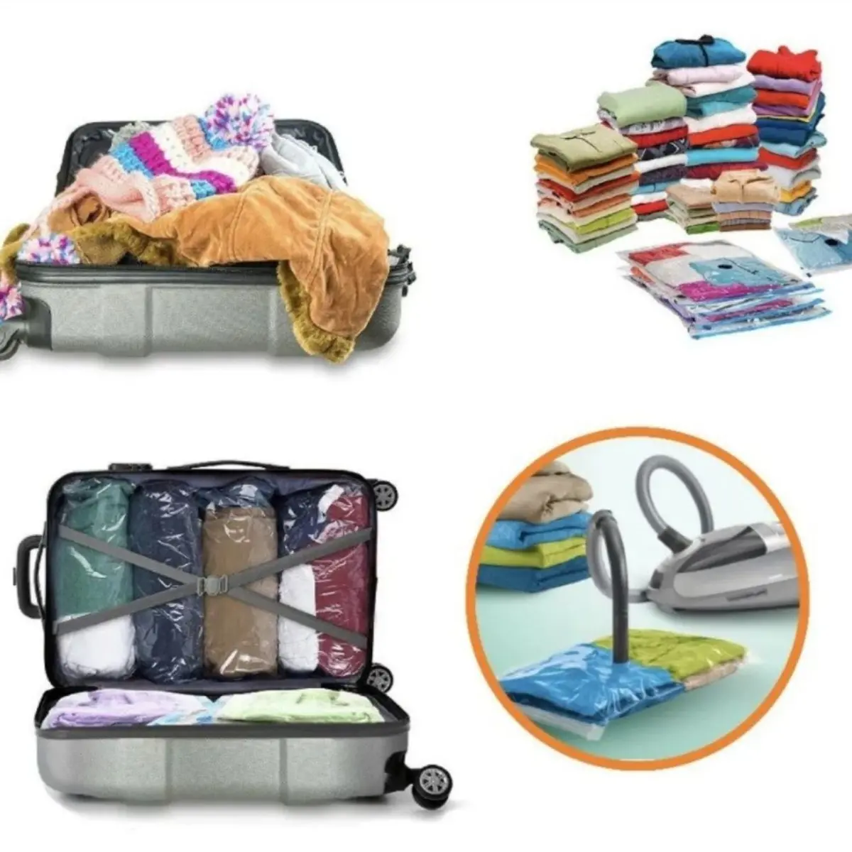 Bolsa De Almacenamiento Al Vacío Para Ropa 70X110 Cm Reutilizable Pa+Pe Con Válvula Y Tapón. Ideal Para Viajes, Closets.Organizador De Ropa Comprimido 2