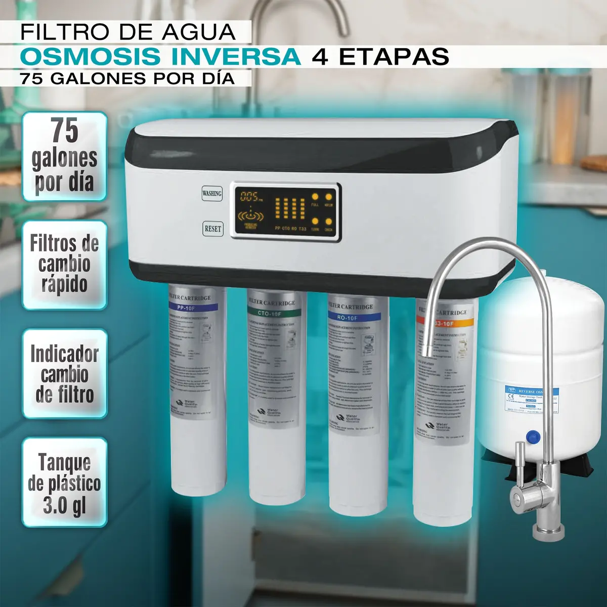 Filtro De Agua Osmosis Inversa Crystal 75 4 Etapas 75 Galones Dia 1