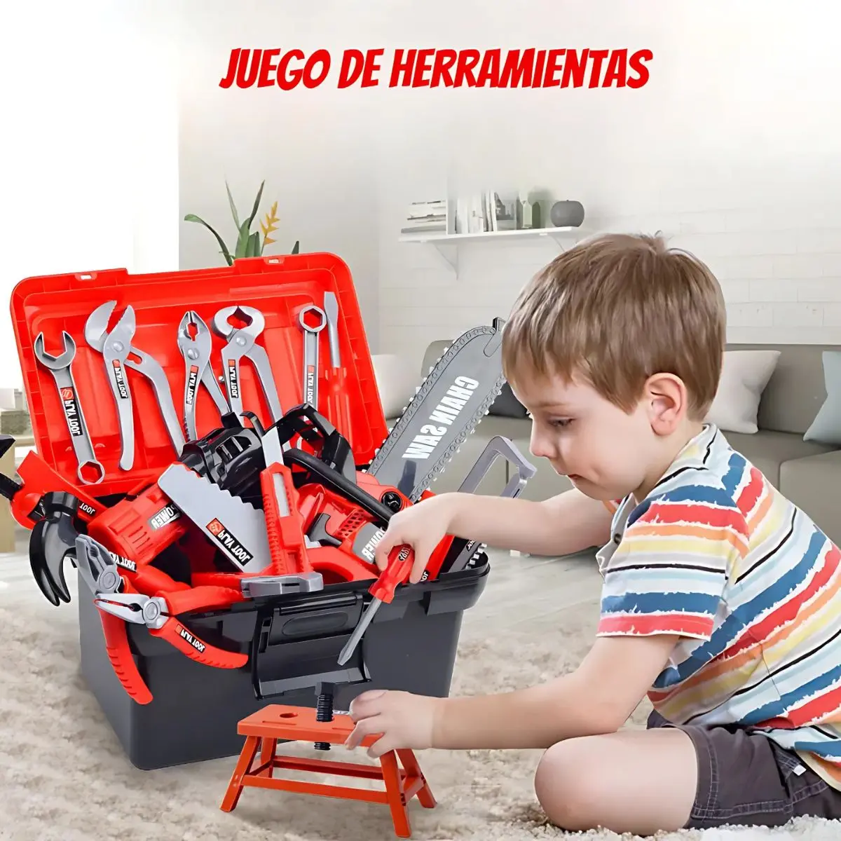 Herramientas De Juguete Para Niños. Set De 69 Piezas Con Chaleco Y Casco. Juego De Construcción Educativo. 1