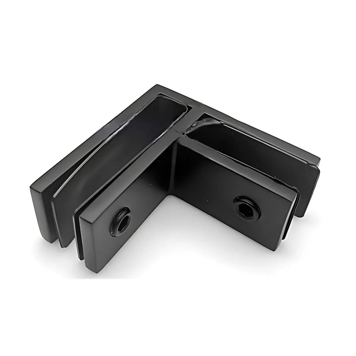 Abrazadera Esquinera Doble En Ángulo De 90° Para Vidrio. Acero Inoxidable 304 Color Negro Reforzado. Para Vidrios De 10 A 13.5 Mm. Conector Esquinero. 1
