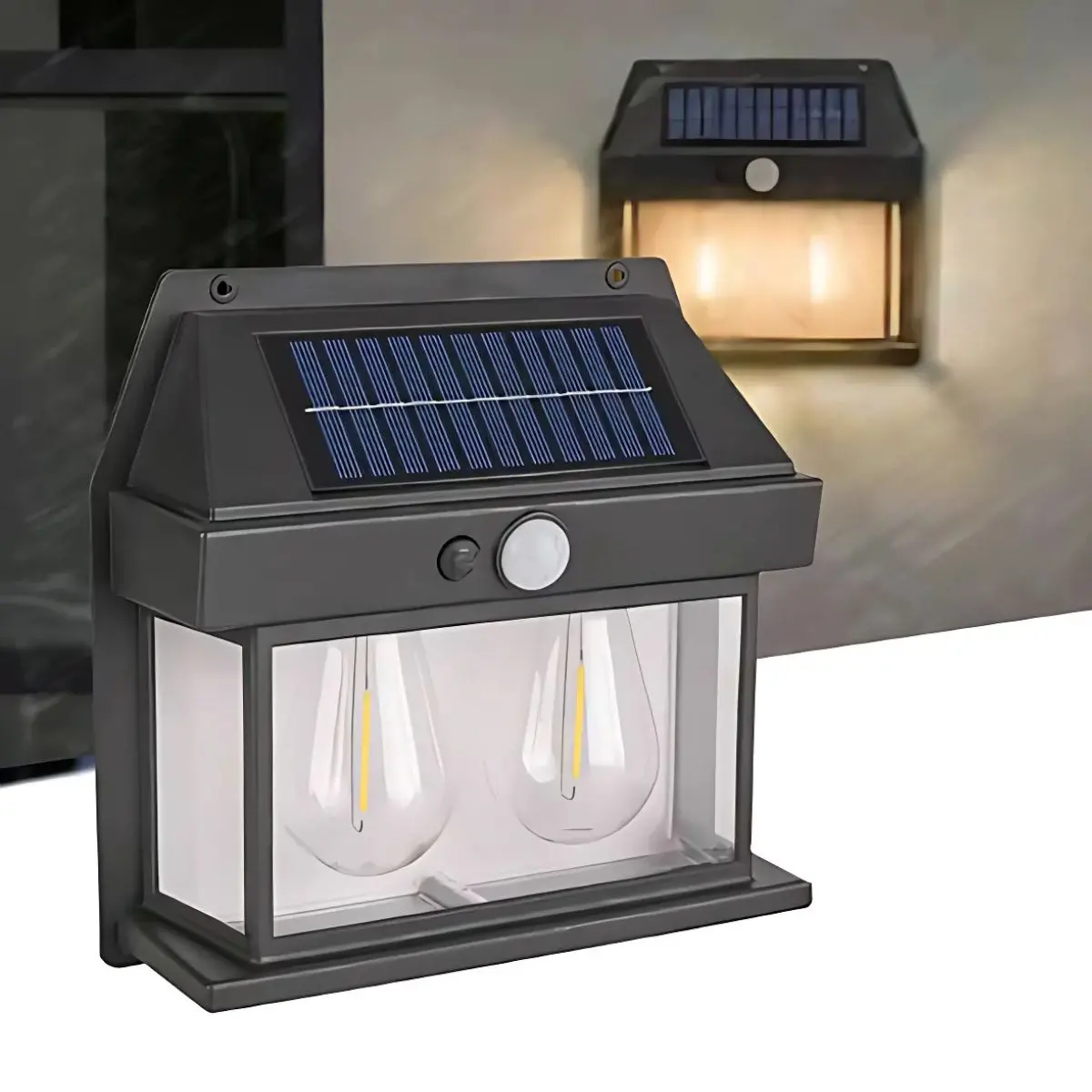 Lámpara Led De Pared De 2 Bombillos Con Panel Solar. Luz Led Con Sensor De Movimiento. Luces De 5.5V 2W Con Duración De Hasta 10 Horas. 1