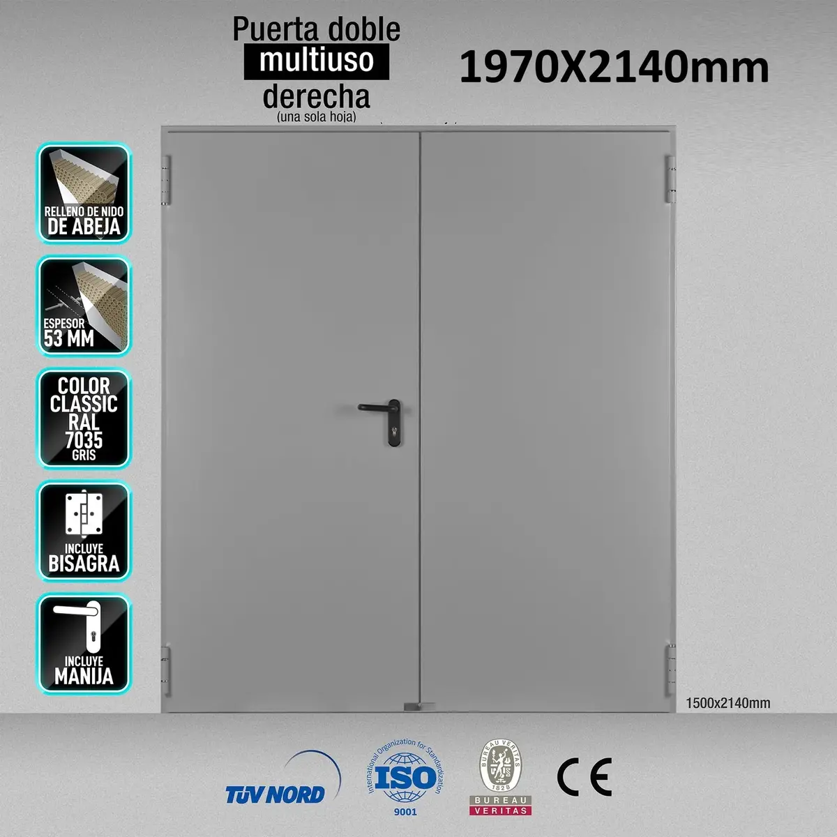 Puerta Doble Multiuso Derecha 1970X2140mm Marco Mc3 Color Gris 7035 1
