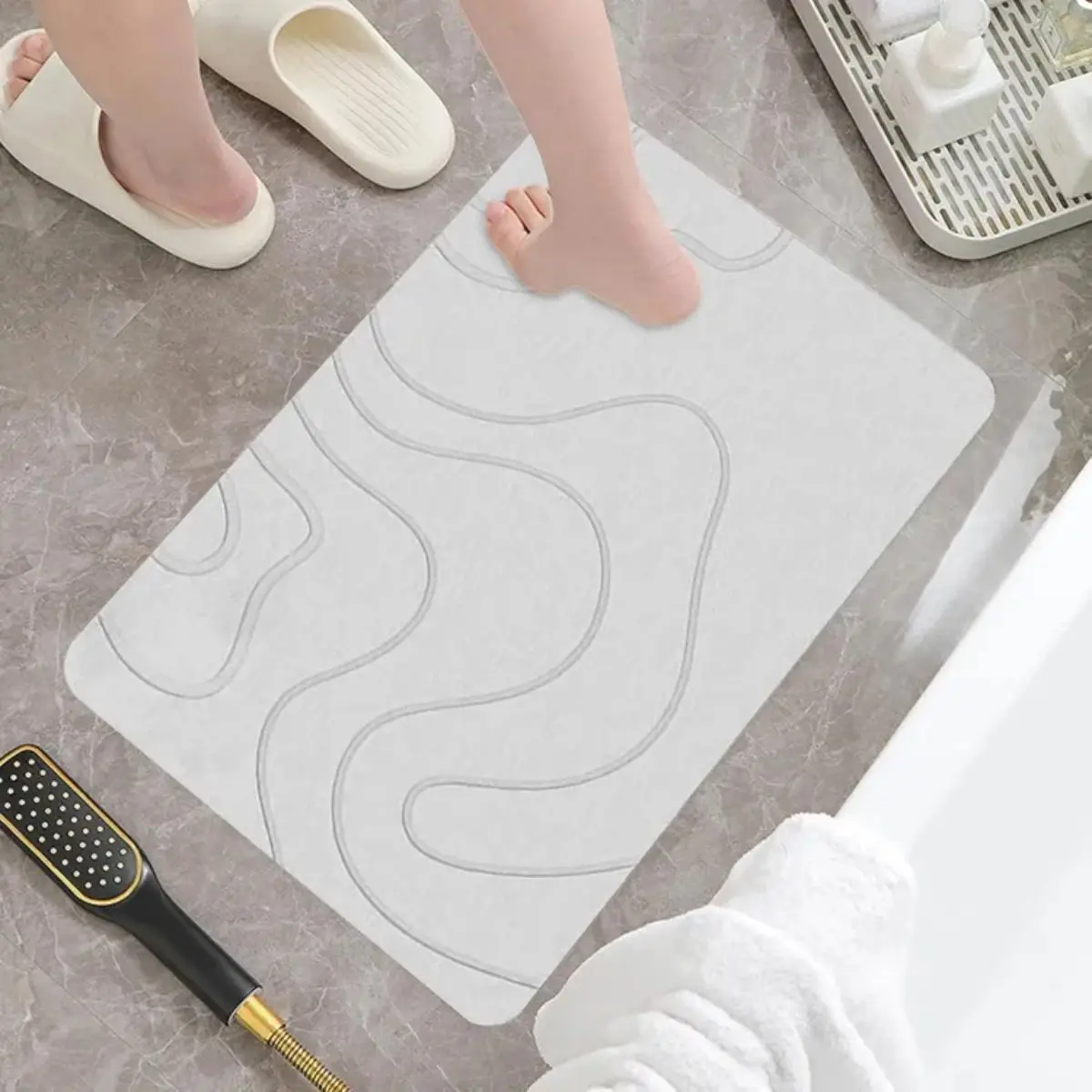 Alfombra De Baño De Diatomeas Super Absorbente Antideslizante. Tapete Baño De Secado Rápido. Color Blanco 60X39cm 2