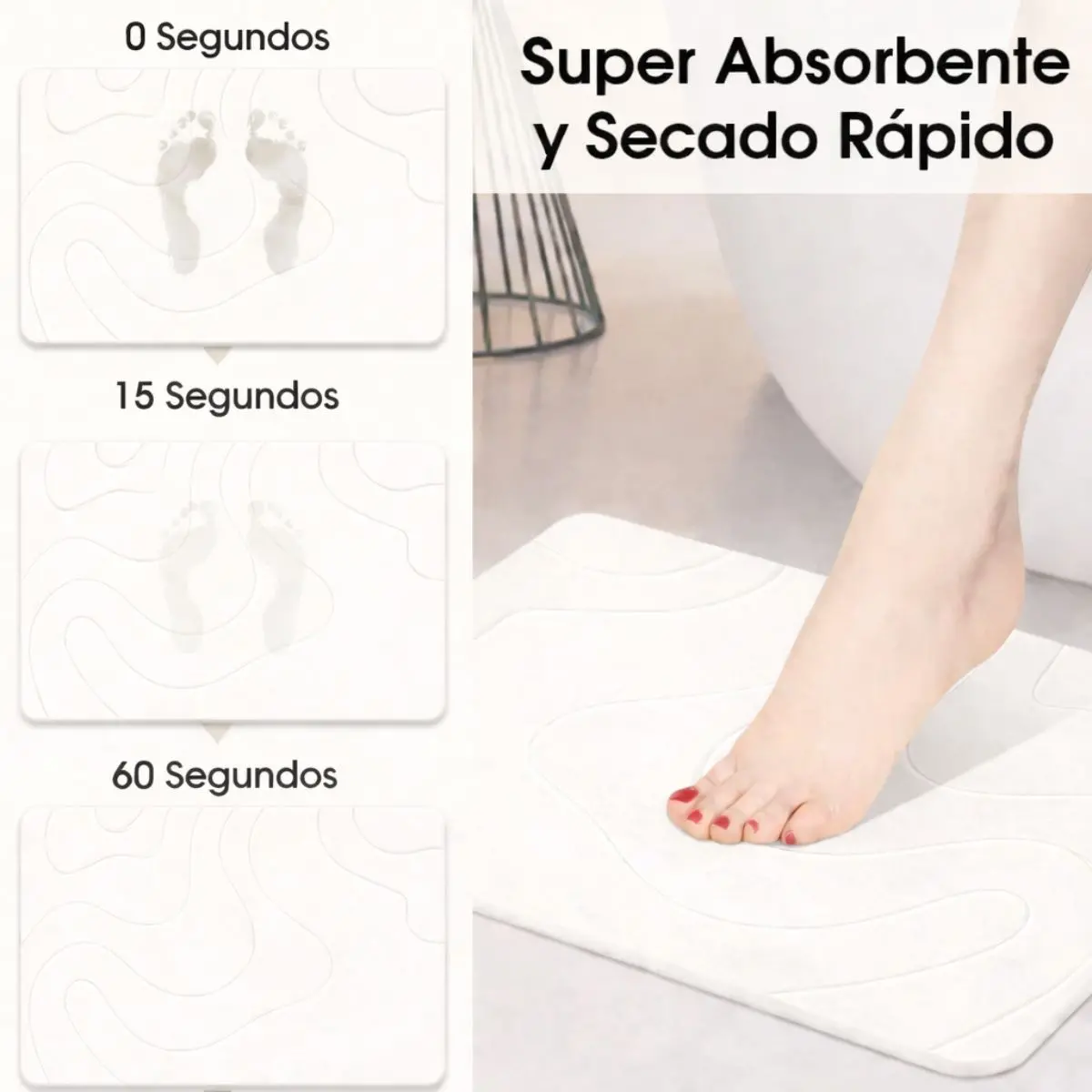 Alfombra De Baño De Diatomeas Super Absorbente Antideslizante. Tapete Baño De Secado Rápido. Color Blanco 60X39cm 1
