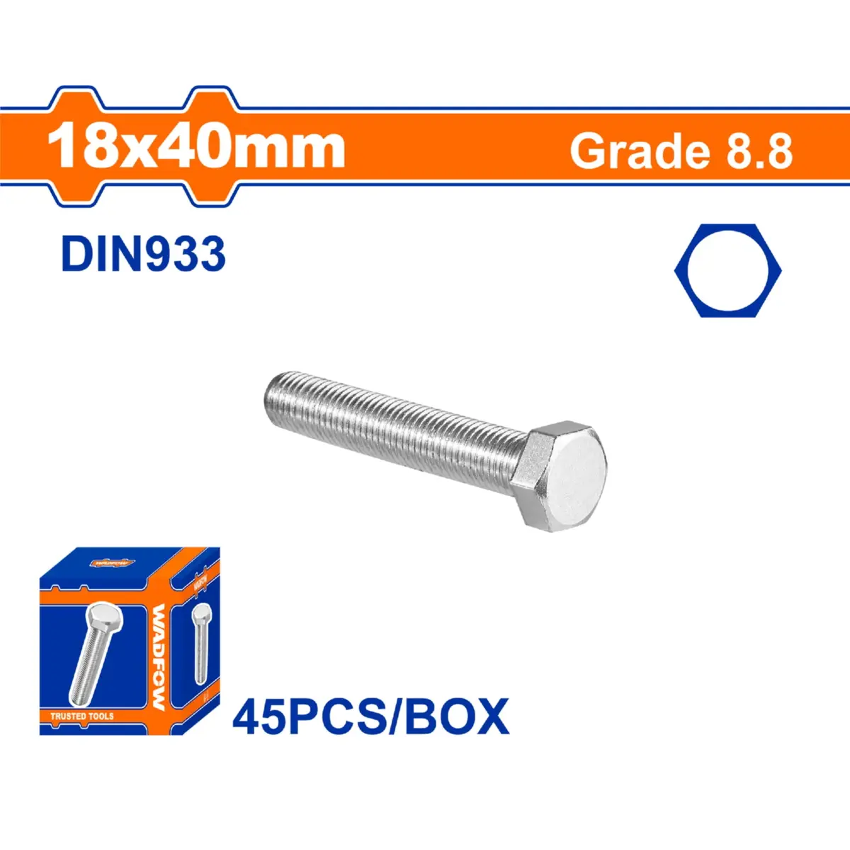 Tornillos Hexagonales 18X40mm Rosca Completa. Grado 8.8 Galvanizado. Pernos Hexagonales 45 Pzas. 1