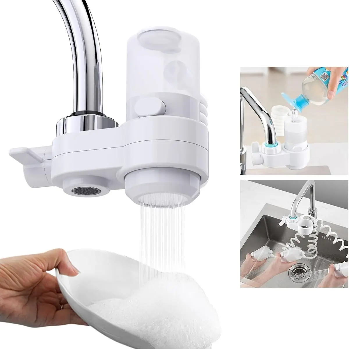 Cabezal De Grifo 3 En 1 Con Dispensador De Jabón Y Manguera Extensible. Boquilla Multifunción Para Llave De Fregadero. 1