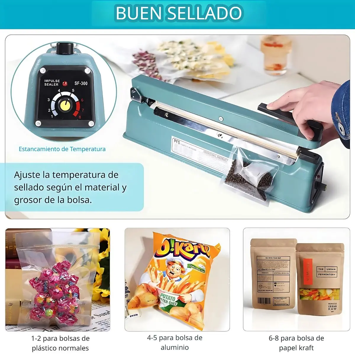 Selladora Impulso Térmica Lineal Eléctrica De 30Cm Con Regulador De Temperatura 110V. Máquina Para Sellar Para Bolsas Plásticas, Aluminio Y Kraft. 2