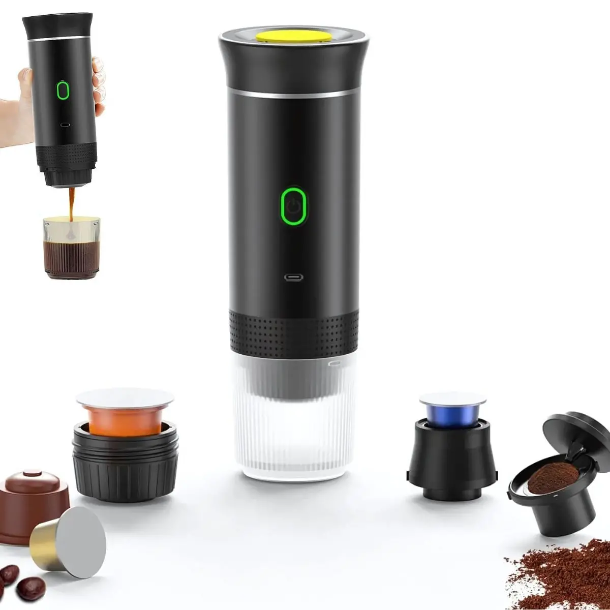 Cafetera Espresso Portátil Eléctrica 3 En 1 Con Cápsulas Y Café Molido. Recargable Por Usb-C. Compatible Con Nespresso Y Dolce Gusto. 1