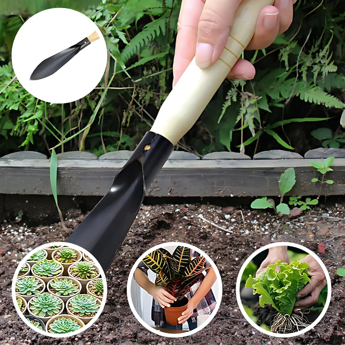 Pala De Jardinería Multiusos Con Mango Ergonómico De Madera. Ideal Para Sembrar Plantas, Suculentas Y Huertos. Resistente Y Punta Afilada. 1