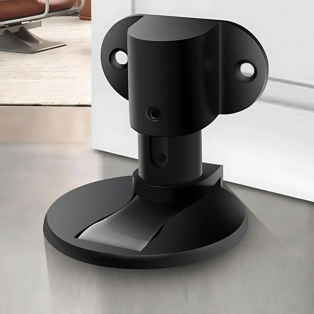 Tope Magnético Para Puerta. Soporte De Piso Con Succión Y Adhesivo 3M. Incluye Tornillos Y Llave Hexagonal. Color Negro. 1