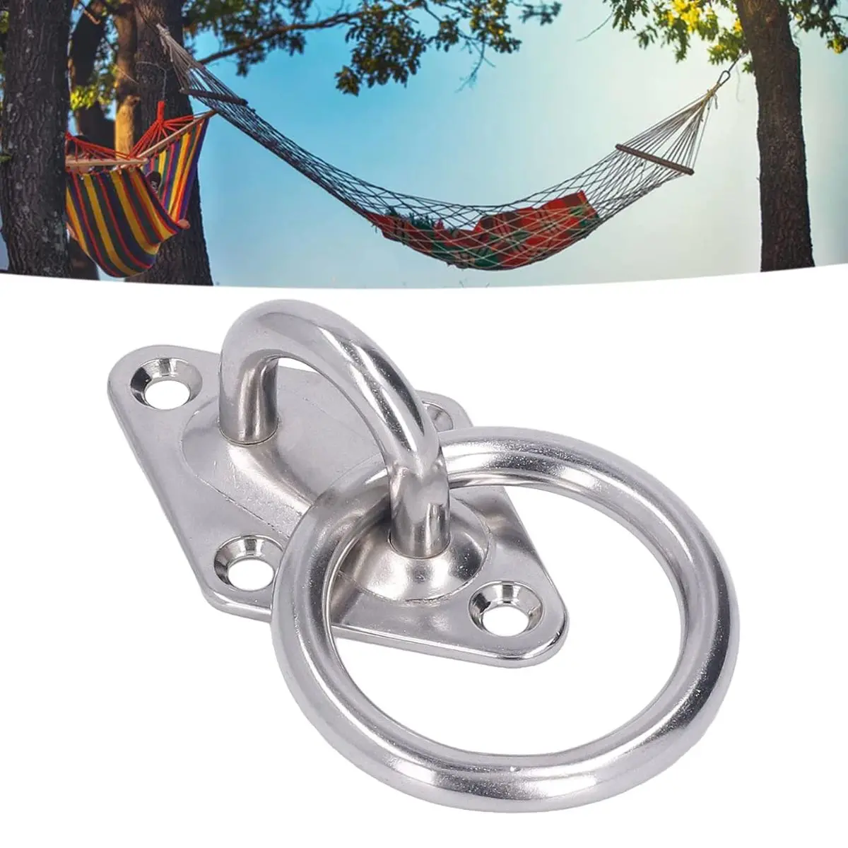 Gancho Anclaje De Acero Inoxidable M8 Con Anillo. Montaje En Forma Diamante Para Hamacas, Columpios Y Sacos De Boxeo. Aro (Unidad) 1