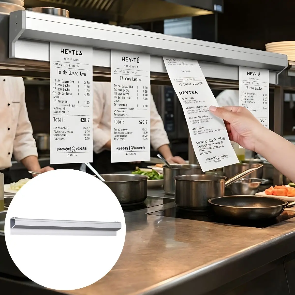 Barra Portacomandas Metálica De 60 Cm Para Cocina. Soporte Para Tickets Y Órdenes De Restaurante. Riel Organizador 1