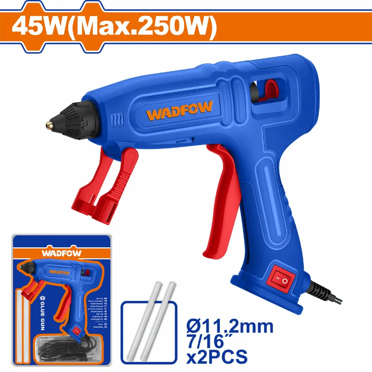 Pistola De Silicón 45W (Max 250W) 110-120V. Diámetro De La Barra:11,2 Mm Incluye 2 Barras De Pegamento 150Mm. Pistola Goma Caliente. 1