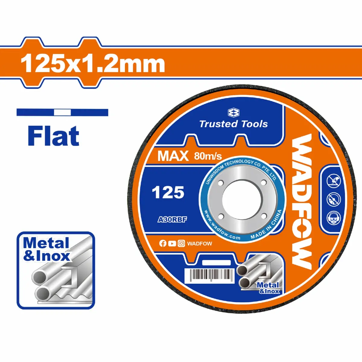 Disco Corte De Metal Y Acero Inoxidable 125 Mm (5") X 1,2 Mm (3/64") X 22,2 Mm (7/8") Centro Plano. Rpm 12200R/Min 1