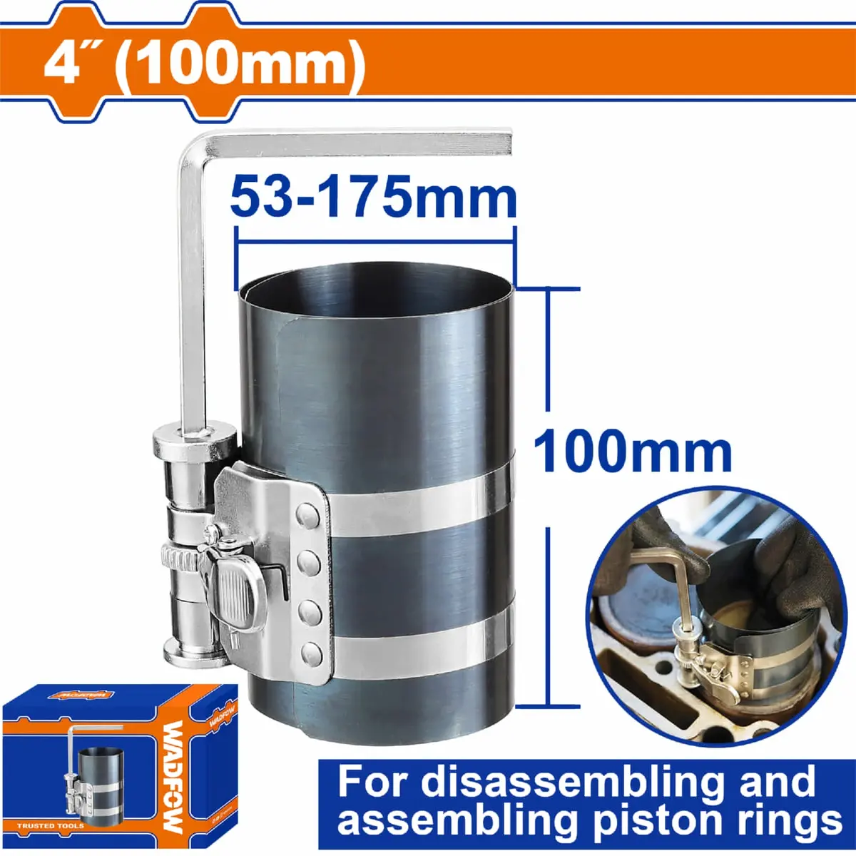 Compresor De Anillo De Piston 4" 53-175Mm Acero Mn Diseñado Para Usar En Pistones. 1
