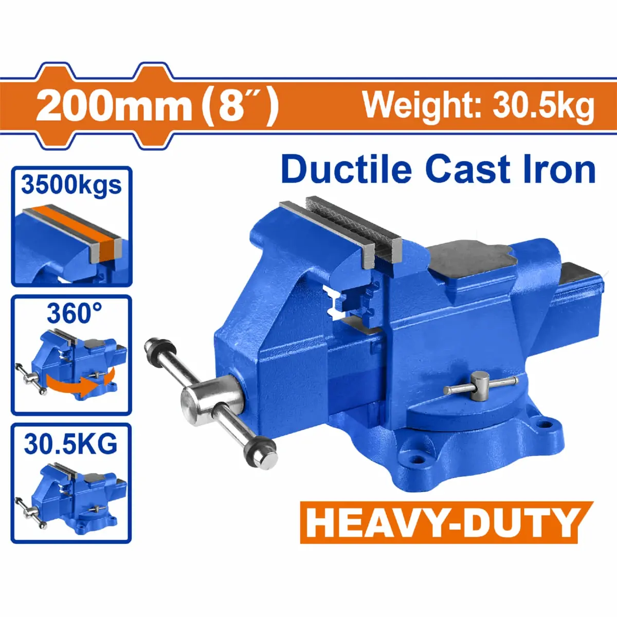 Prensa De Banco De 8" (200Mm) Base Giratoria 360º. Con Yunque Peso 30.5Kg Fuerza Max 3500Kg. Hierro Fundido. 1
