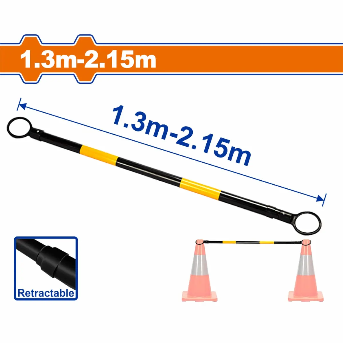Barra Retráctil Para Conos De Tráfico Reflectivo 1.3M A 2.15M Diámetro 10Mm. Barra Expandible Para Conos. 1