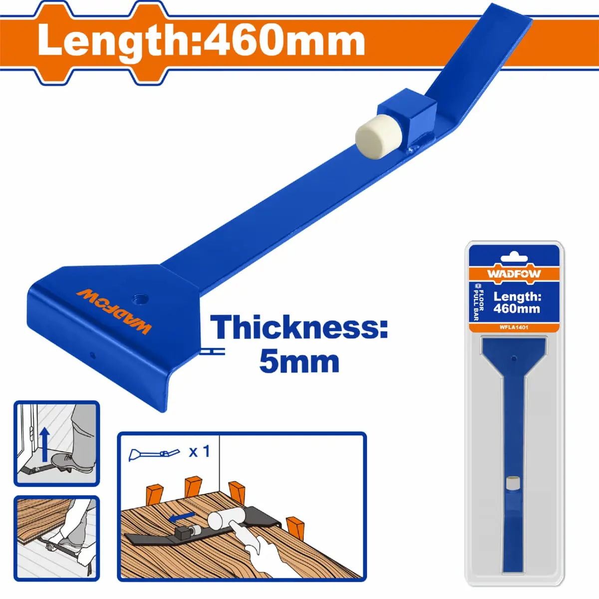 Barra De Tracción Para Piso 460Mm Espesor 5Mm Con Base Acolchada. Ideal Para Laminado Madera Y Vinilíco. 1