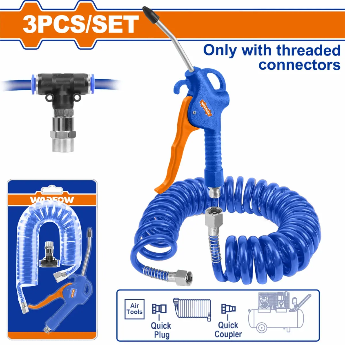 Pistola De Aire Comprimido 4.2M Diámetro 8Mm Boquilla 110Mm Conector T 8Mm. Ideal Conectores Roscados. Set 3 Pzas. 1