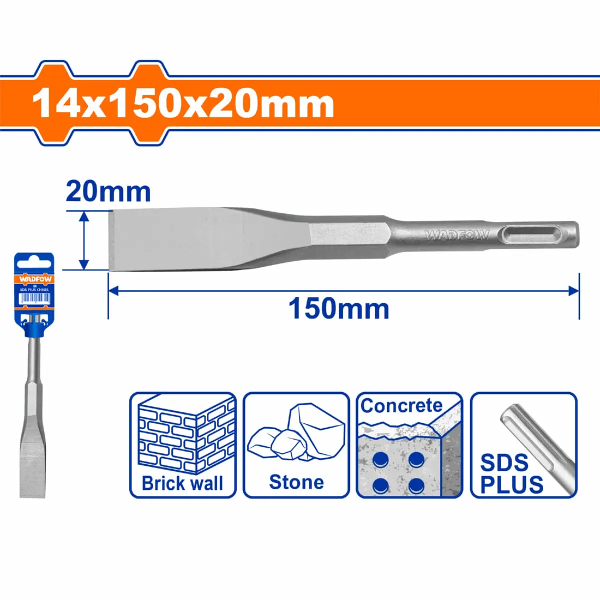Cincel Sds Plus Punta Plana 14X150x20mm Para Concreto, Ladrillo Y Cemento. 1