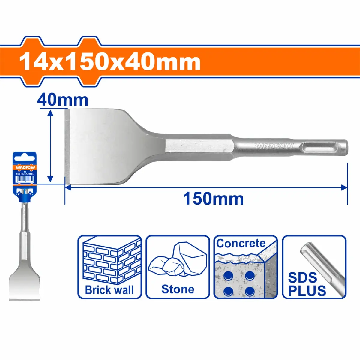 Cincel Sds Plus Punta Plana 14X150x40mm Para Concreto, Ladrillo Y Cemento. 1
