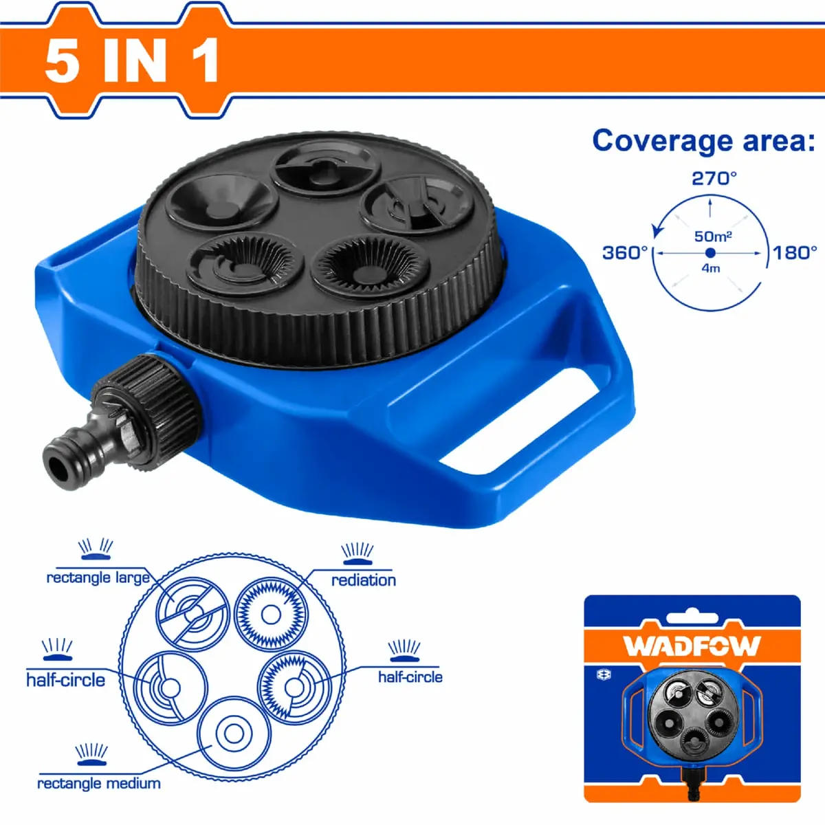 Aspersor 5 En 1 Giratorio Con Conector 3/4" Abs Para Mangueras De Agua En Patio O Jardin. Rociador De Jardín. 1